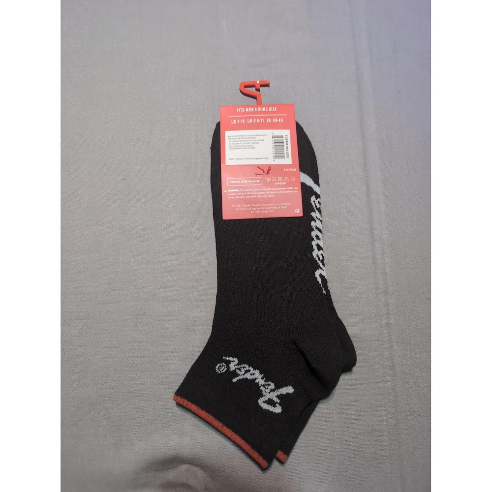 Fender Socks Mens Size 7-12 Black Low Cut Logo Official‎ Band Musician Gift Pair